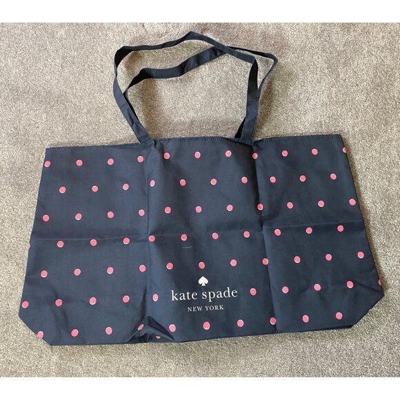 Kate Spade Extra Large Reusable Shopping Tote Bag Black Pink Polka Dot - Picture 2 of 6